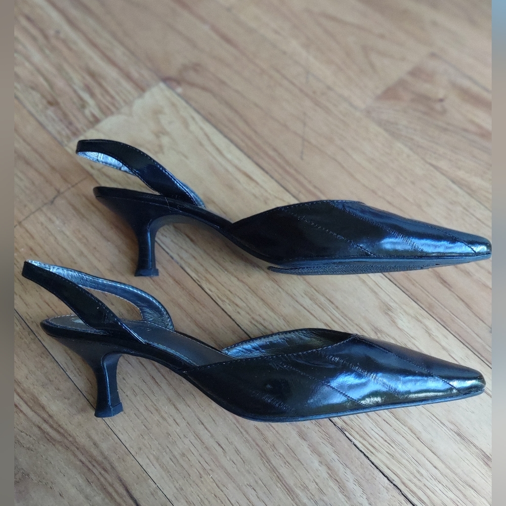 Sam Edelman Leather Slingback Kitten Heels Shoes Black 6.5
